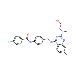 Cc1ccc2c(NCc3ccc(NC(=O)c4ccc(F)cc4)cc3)nc(N(C)CCO)nc2c1 ZINC000144165939