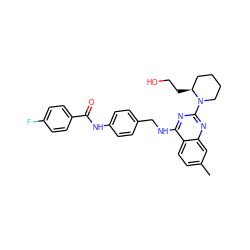 Cc1ccc2c(NCc3ccc(NC(=O)c4ccc(F)cc4)cc3)nc(N3CCCC[C@@H]3CCO)nc2c1 ZINC000144473797