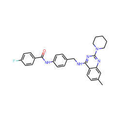 Cc1ccc2c(NCc3ccc(NC(=O)c4ccc(F)cc4)cc3)nc(N3CCCCC3)nc2c1 ZINC000045259048