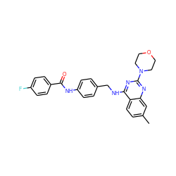 Cc1ccc2c(NCc3ccc(NC(=O)c4ccc(F)cc4)cc3)nc(N3CCOCC3)nc2c1 ZINC000045254441