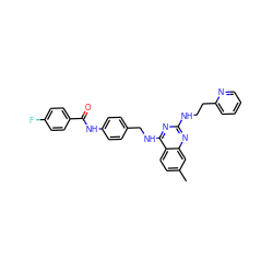 Cc1ccc2c(NCc3ccc(NC(=O)c4ccc(F)cc4)cc3)nc(NCCc3ccccn3)nc2c1 ZINC000145091395