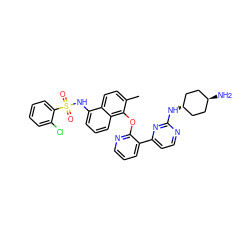 Cc1ccc2c(NS(=O)(=O)c3ccccc3Cl)cccc2c1Oc1ncccc1-c1ccnc(N[C@H]2CC[C@H](N)CC2)n1 ZINC000299836231