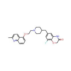 Cc1ccc2c(OCCN3CCC(Cc4cc(F)c5c(c4)NC(=O)CO5)CC3)cccc2n1 ZINC000028887260