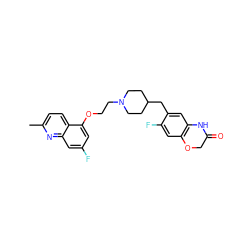 Cc1ccc2c(OCCN3CCC(Cc4cc5c(cc4F)OCC(=O)N5)CC3)cc(F)cc2n1 ZINC000003819188