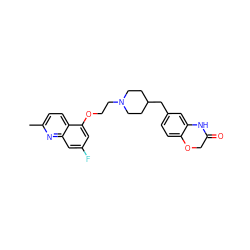 Cc1ccc2c(OCCN3CCC(Cc4ccc5c(c4)NC(=O)CO5)CC3)cc(F)cc2n1 ZINC000028887194