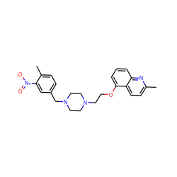 Cc1ccc2c(OCCN3CCN(Cc4ccc(C)c([N+](=O)[O-])c4)CC3)cccc2n1 ZINC000013643845