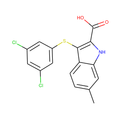 Cc1ccc2c(Sc3cc(Cl)cc(Cl)c3)c(C(=O)O)[nH]c2c1 ZINC000095583781