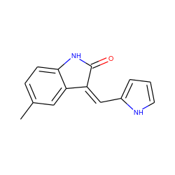 Cc1ccc2c(c1)/C(=C/c1ccc[nH]1)C(=O)N2 ZINC000014962770