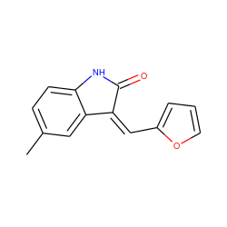 Cc1ccc2c(c1)/C(=C/c1ccco1)C(=O)N2 ZINC000000224453