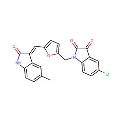 Cc1ccc2c(c1)/C(=C\c1ccc(CN3C(=O)C(=O)c4cc(Cl)ccc43)o1)C(=O)N2 ZINC000095557923