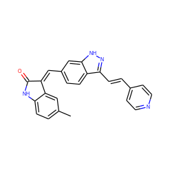 Cc1ccc2c(c1)/C(=C\c1ccc3c(/C=C/c4ccncc4)n[nH]c3c1)C(=O)N2 ZINC000096273698