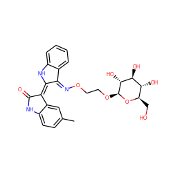 Cc1ccc2c(c1)/C(=C1/Nc3ccccc3/C1=N\OCCO[C@@H]1O[C@H](CO)[C@@H](O)[C@H](O)[C@H]1O)C(=O)N2 ZINC001772605697