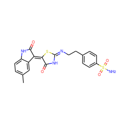 Cc1ccc2c(c1)/C(=C1/S/C(=N/CCc3ccc(S(N)(=O)=O)cc3)NC1=O)C(=O)N2 ZINC001772614374