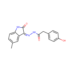 Cc1ccc2c(c1)/C(=N/NC(=O)Cc1ccc(O)cc1)C(=O)N2 ZINC000072181762