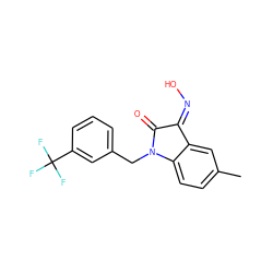 Cc1ccc2c(c1)/C(=N/O)C(=O)N2Cc1cccc(C(F)(F)F)c1 ZINC000100911790