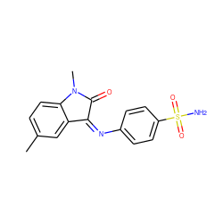 Cc1ccc2c(c1)/C(=N/c1ccc(S(N)(=O)=O)cc1)C(=O)N2C ZINC000653723871