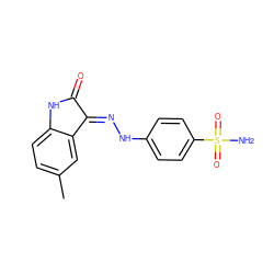 Cc1ccc2c(c1)/C(=N\Nc1ccc(S(N)(=O)=O)cc1)C(=O)N2 ZINC000013470446