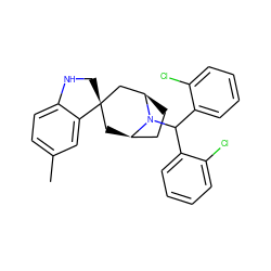 Cc1ccc2c(c1)[C@@]1(CN2)C[C@@H]2CC[C@H](C1)N2C(c1ccccc1Cl)c1ccccc1Cl ZINC000299821077