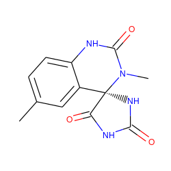 Cc1ccc2c(c1)[C@@]1(NC(=O)NC1=O)N(C)C(=O)N2 ZINC000013455944