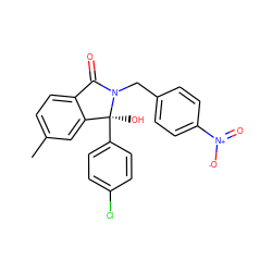 Cc1ccc2c(c1)[C@](O)(c1ccc(Cl)cc1)N(Cc1ccc([N+](=O)[O-])cc1)C2=O ZINC000143298542