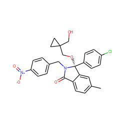 Cc1ccc2c(c1)[C@](OCC1(CO)CC1)(c1ccc(Cl)cc1)N(Cc1ccc([N+](=O)[O-])cc1)C2=O ZINC000072125993