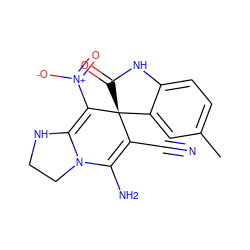 Cc1ccc2c(c1)[C@]1(C(=O)N2)C(C#N)=C(N)N2CCNC2=C1[N+](=O)[O-] ZINC000653689386