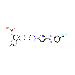 Cc1ccc2c(c1)[C@H](CC(=O)O)CC21CCN(C2CCN(c3ccc(-c4nc5ccc(C(F)(F)F)cc5[nH]4)cn3)CC2)CC1 ZINC001772575162