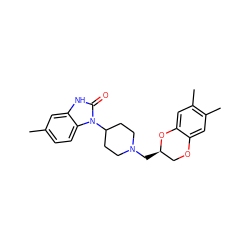 Cc1ccc2c(c1)[nH]c(=O)n2C1CCN(C[C@@H]2COc3cc(C)c(C)cc3O2)CC1 ZINC000027893307