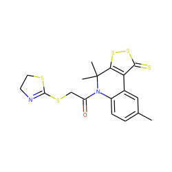 Cc1ccc2c(c1)-c1c(ssc1=S)C(C)(C)N2C(=O)CSC1=NCCS1 ZINC000001815820