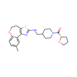 Cc1ccc2c(c1)-c1nc(NCC3CCN(C(=O)[C@@H]4CCCO4)CC3)sc1CCO2 ZINC000026486916