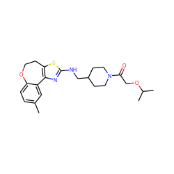 Cc1ccc2c(c1)-c1nc(NCC3CCN(C(=O)COC(C)C)CC3)sc1CCO2 ZINC000026489056