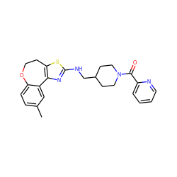 Cc1ccc2c(c1)-c1nc(NCC3CCN(C(=O)c4ccccn4)CC3)sc1CCO2 ZINC000026487553