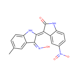 Cc1ccc2c(c1)C(=N/O)/C(=C1/C(=O)Nc3ccc([N+](=O)[O-])cc31)N2 ZINC000101342051