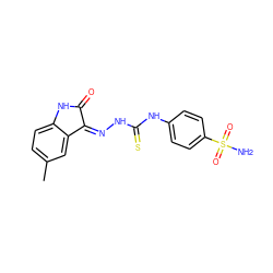 Cc1ccc2c(c1)C(=NNC(=S)Nc1ccc(S(N)(=O)=O)cc1)C(=O)N2 ZINC001772574048