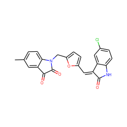 Cc1ccc2c(c1)C(=O)C(=O)N2Cc1ccc(/C=C2/C(=O)Nc3ccc(Cl)cc32)o1 ZINC000095562303