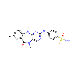 Cc1ccc2c(c1)C(=O)N(C)c1cnc(Nc3ccc(S(N)(=O)=O)cc3)nc1N2C ZINC000219414338