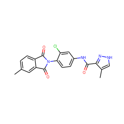 Cc1ccc2c(c1)C(=O)N(c1ccc(NC(=O)c3n[nH]cc3C)cc1Cl)C2=O ZINC000653698652