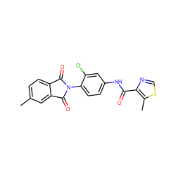 Cc1ccc2c(c1)C(=O)N(c1ccc(NC(=O)c3ncsc3C)cc1Cl)C2=O ZINC000653690536