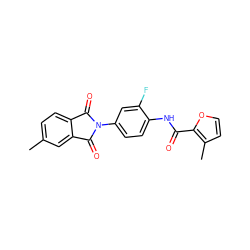 Cc1ccc2c(c1)C(=O)N(c1ccc(NC(=O)c3occc3C)c(F)c1)C2=O ZINC000653696869