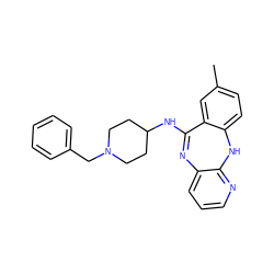 Cc1ccc2c(c1)C(NC1CCN(Cc3ccccc3)CC1)=Nc1cccnc1N2 ZINC000013492088