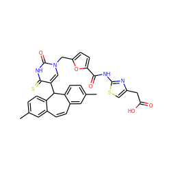 Cc1ccc2c(c1)C=Cc1cc(C)ccc1C2c1cn(Cc2ccc(C(=O)Nc3nc(CC(=O)O)cs3)o2)c(=O)[nH]c1=S ZINC000140212936