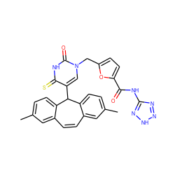 Cc1ccc2c(c1)C=Cc1cc(C)ccc1C2c1cn(Cc2ccc(C(=O)Nc3nn[nH]n3)o2)c(=O)[nH]c1=S ZINC000199859408