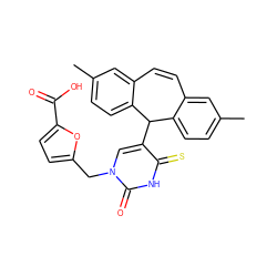 Cc1ccc2c(c1)C=Cc1cc(C)ccc1C2c1cn(Cc2ccc(C(=O)O)o2)c(=O)[nH]c1=S ZINC000140204575