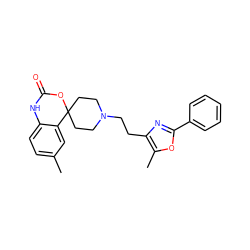 Cc1ccc2c(c1)C1(CCN(CCc3nc(-c4ccccc4)oc3C)CC1)OC(=O)N2 ZINC000013527116