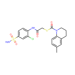 Cc1ccc2c(c1)CCCN2C(=O)SCC(=O)Nc1ccc(S(N)(=O)=O)cc1Cl ZINC000049014194