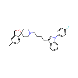 Cc1ccc2c(c1)COC21CCN(CCCCc2cn(-c3ccc(F)cc3)c3ccccc23)CC1 ZINC000013741545