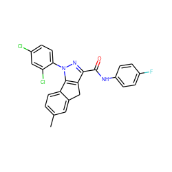 Cc1ccc2c(c1)Cc1c(C(=O)Nc3ccc(F)cc3)nn(-c3ccc(Cl)cc3Cl)c1-2 ZINC000035075483