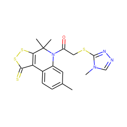 Cc1ccc2c(c1)N(C(=O)CSc1nncn1C)C(C)(C)c1ssc(=S)c1-2 ZINC000002085972