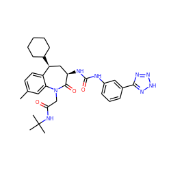 Cc1ccc2c(c1)N(CC(=O)NC(C)(C)C)C(=O)[C@H](NC(=O)Nc1cccc(-c3nn[nH]n3)c1)C[C@@H]2C1CCCCC1 ZINC000029558467