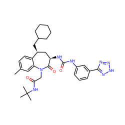 Cc1ccc2c(c1)N(CC(=O)NC(C)(C)C)C(=O)[C@H](NC(=O)Nc1cccc(-c3nn[nH]n3)c1)C[C@@H]2CC1CCCCC1 ZINC000029568613